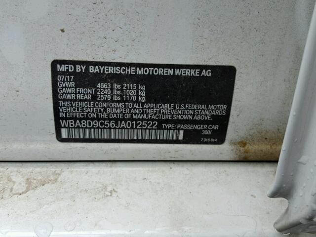 WBA8D9C56JA012522 - 2018 BMW 330 XI Biały zdjęcie 10