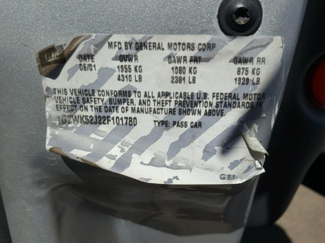 1G2WK52J22F101780 - 2002 PONTIAC GRAND PRIX SILVER photo 10