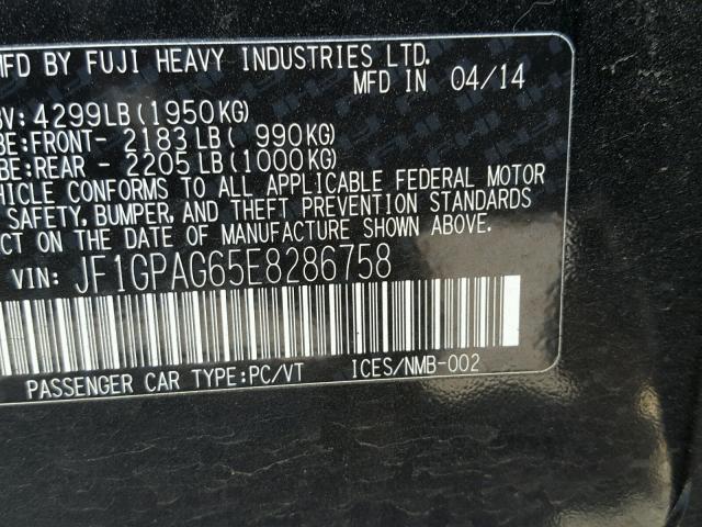 JF1GPAG65E8286758 - 2014 SUBARU IMPREZA LI BLACK photo 10