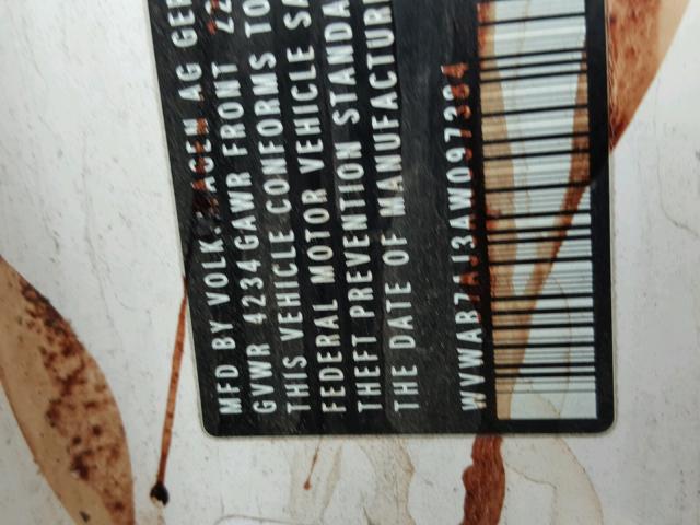 WVWAB7AJ3AW097384 - 2010 VOLKSWAGEN GOLF WHITE photo 10