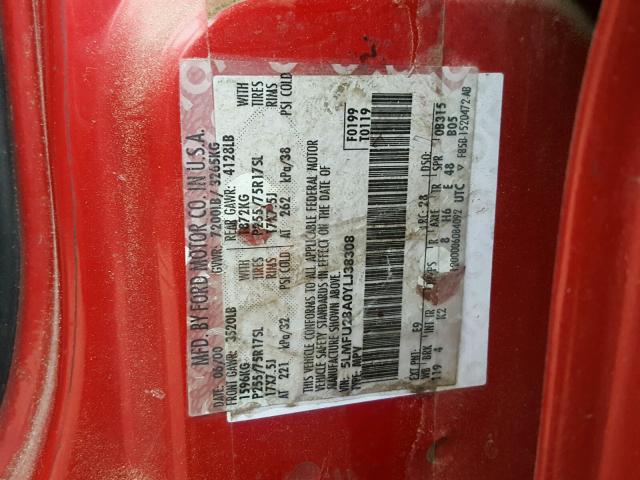 5LMFU28A0YLJ38308 - 2000 LINCOLN NAVIGATOR RED photo 10