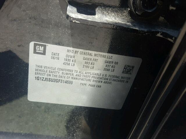 1G1ZJ5SU2GF314699 - 2016 CHEVROLET MALIBU HYB შავი ფოტო 10