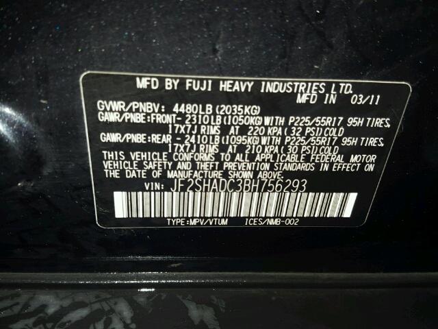 JF2SHADC3BH756293 - 2011 SUBARU FORESTER 2 BLUE photo 10