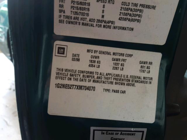 1G2NE52T7XM704070 - 1999 PONTIAC GRAND AM S 绿色 照片 10