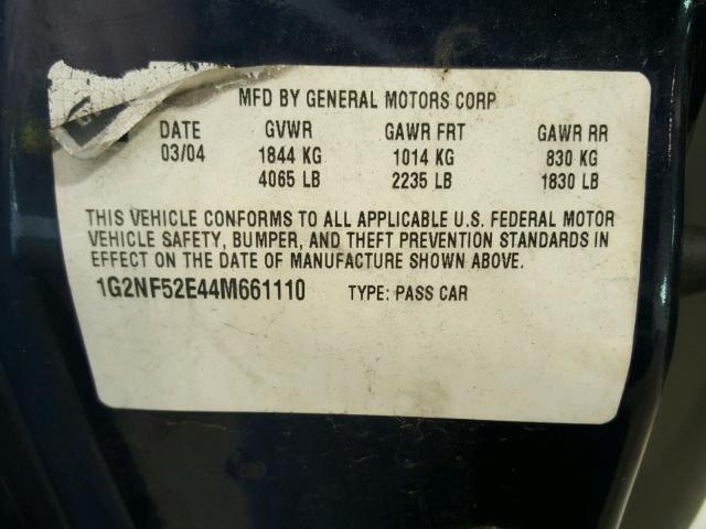 1G2NF52E44M661110 - 2004 PONTIAC GRAND AM S BLUE photo 10