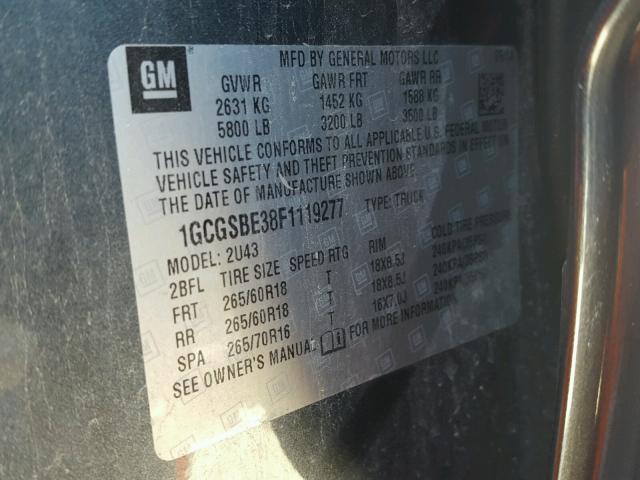 1GCGSBE38F1119277 - 2015 CHEVROLET COLORADO L GRAY photo 10