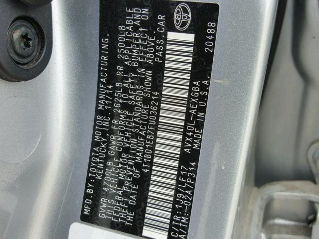 4T1BD1EB7FU036214 - 2015 TOYOTA AVALON HYB SILVER photo 10