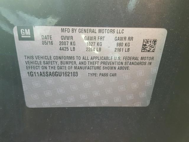 1G11A5SA6GU162103 - 2016 CHEVROLET MALIBU LIM GRAY photo 10