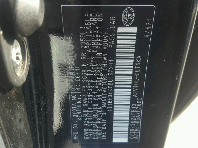 4T1BF3EK0BU157201 - 2011 TOYOTA CAMRY BASE BLACK photo 10