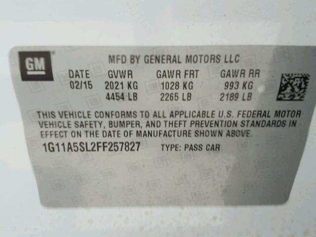 1G11A5SL2FF257827 - 2015 CHEVROLET MALIBU LS თეთრი ფოტო 10