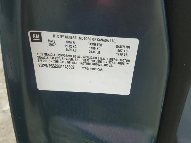 2G2WP552861148802 - 2006 PONTIAC GRAND PRIX BLUE photo 10