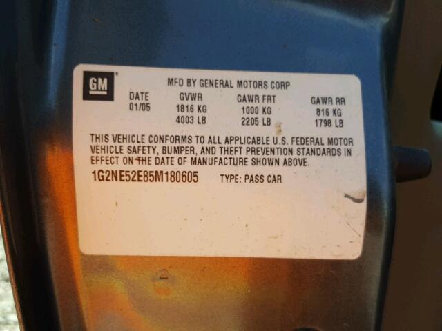 1G2NE52E85M180605 - 2005 PONTIAC GRAND AM S Boz foto 10