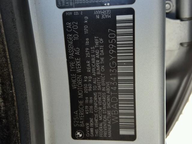 WBADT43413GY99507 - 2003 BMW 525 I AUTO GRAY photo 10