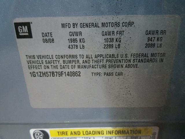 1G1ZH57B79F140862 - 2009 CHEVROLET MALIBU 1LT 蓝色 照片 10