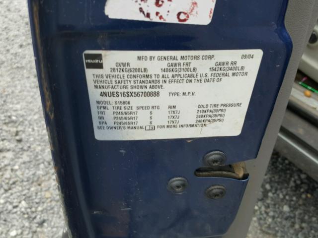 4NUES16SX56700888 - 2005 ISUZU ASCENDER S 蓝色 照片 10