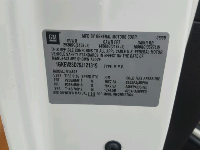 1GKEV33D79J121319 - 2009 GMC ACADIA SLT თეთრი ფოტო 10