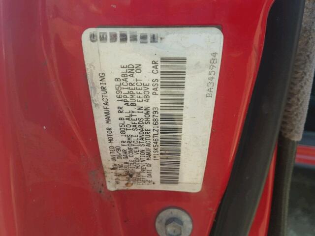 1Y1SK5467LZ168793 - 1990 GEO PRIZM BASE წითელი ფოტო 10