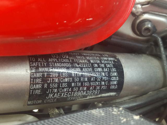 JKAEXEC189DA38291 - 2009 KAWASAKI EX650 C 红色 照片 10