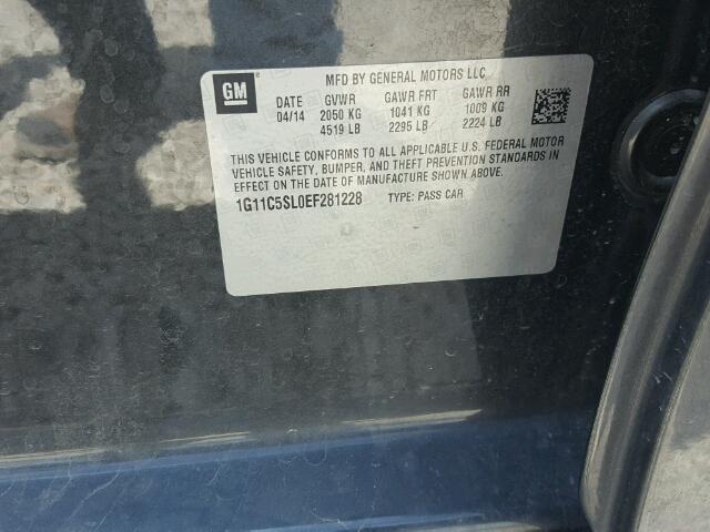 1G11C5SL0EF281228 - 2014 CHEVROLET MALIBU 1LT SILVER photo 10