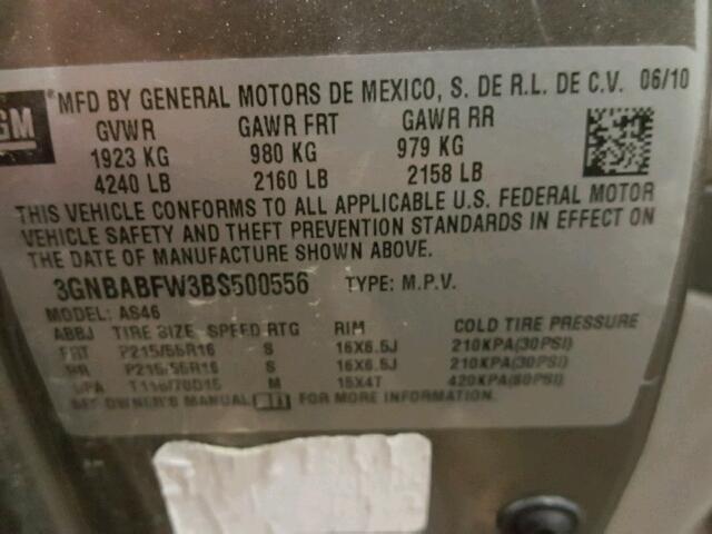 3GNBABFW3BS500556 - 2011 CHEVROLET HHR LT GRAY photo 10