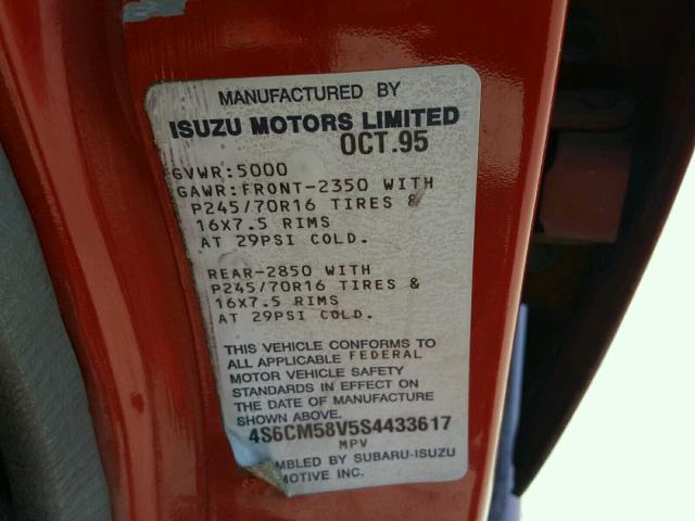 4S6CM58V5S4433617 - 1995 HONDA PASSPORT E RED photo 10