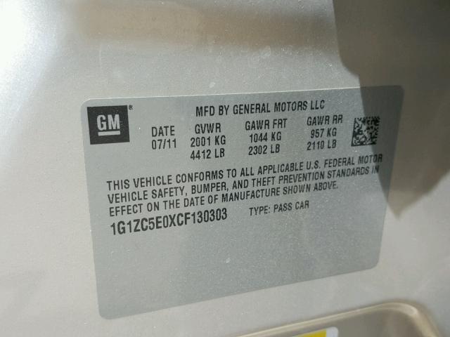 1G1ZC5E0XCF130303 - 2012 CHEVROLET MALIBU 1LT 金色 照片 10