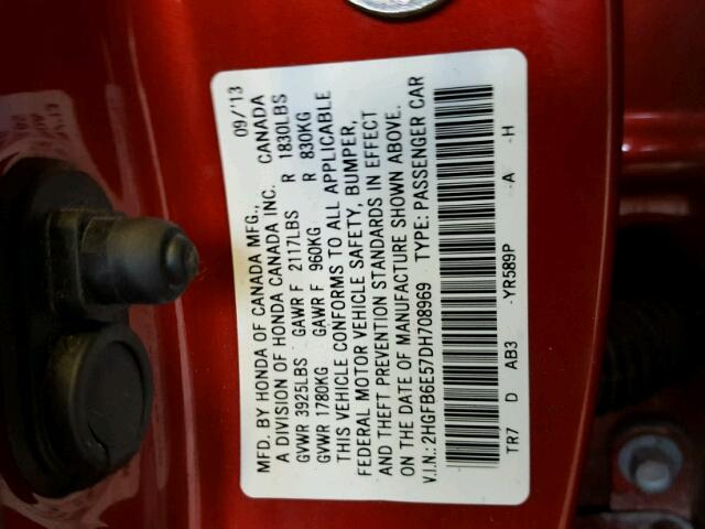 2HGFB6E57DH708969 - 2013 HONDA CIVIC SI ORANGE photo 10