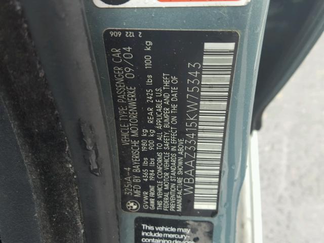 WBAAZ33415KW75343 - 2005 BMW 325 IS SUL GRAY photo 10