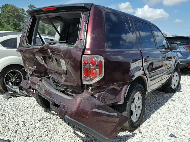 5FNYF28187B008983 - 2007 HONDA PILOT LX MAROON photo 4