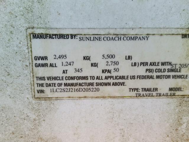 1LC2S2J216D205220 - 2006 SUNL CAMPER TRL WHITE photo 10