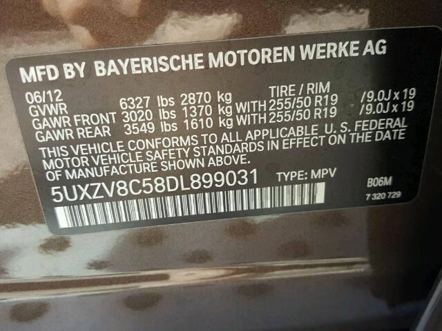 5UXZV8C58DL899031 - 2013 BMW X5 XDRIVE5 BROWN photo 10