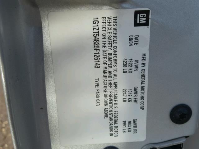 1G1ZT54825F126143 - 2005 CHEVROLET MALIBU LS SILVER photo 10