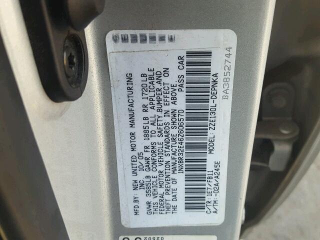 1NXBR32E46Z606570 - 2006 TOYOTA COROLLA CE SILVER photo 10