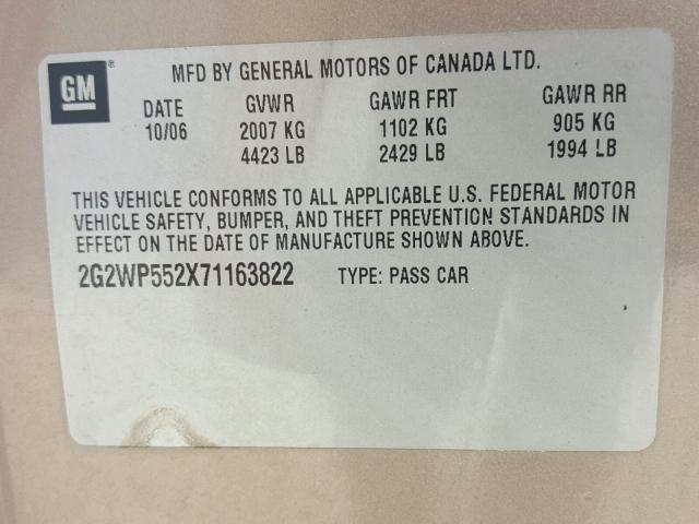 2G2WP552X71163822 - 2007 PONTIAC GRAND PRIX BROWN photo 10