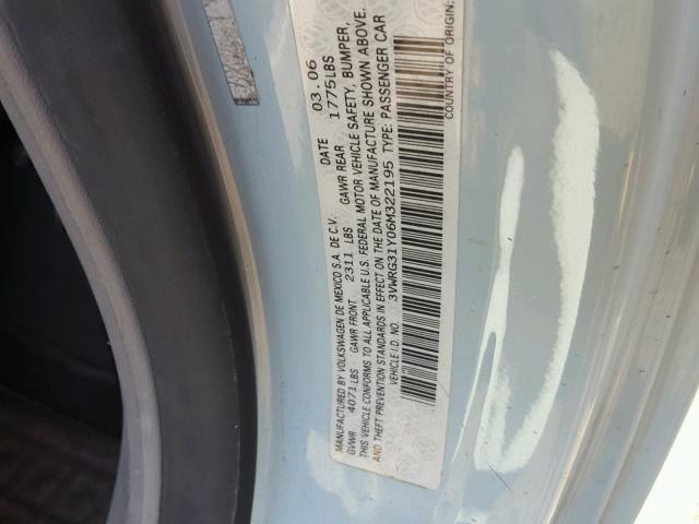 3VWRG31Y06M322195 - 2006 VOLKSWAGEN NEW BEETLE 蓝色 照片 10