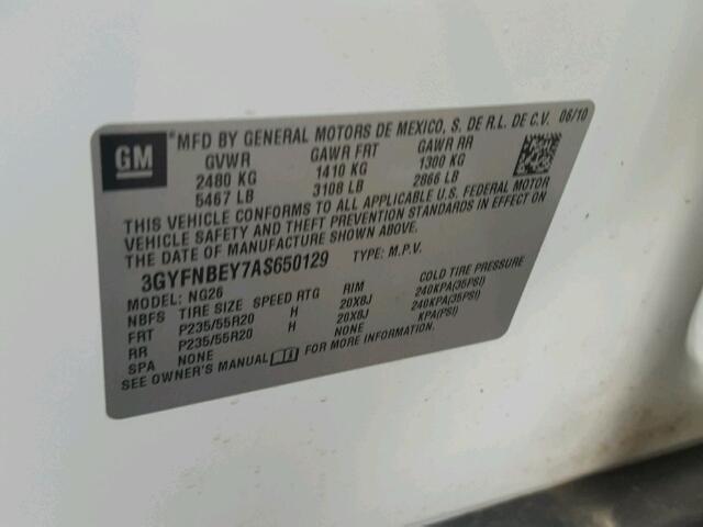 3GYFNBEY7AS650129 - 2010 CADILLAC SRX PERFOR 白色 照片 10