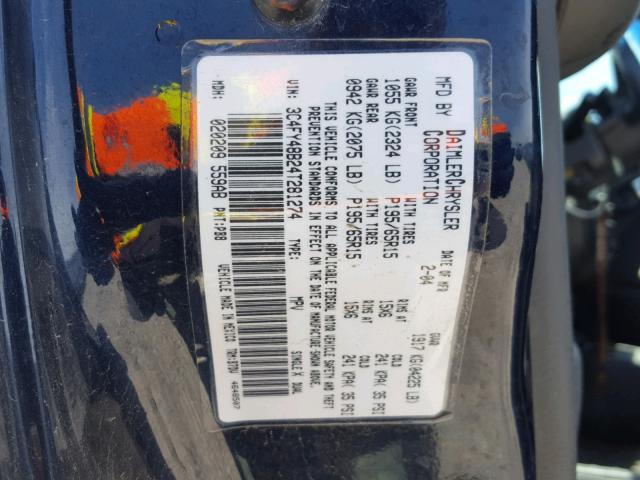 3C4FY48B24T281274 - 2004 CHRYSLER PT CRUISER BLUE photo 10