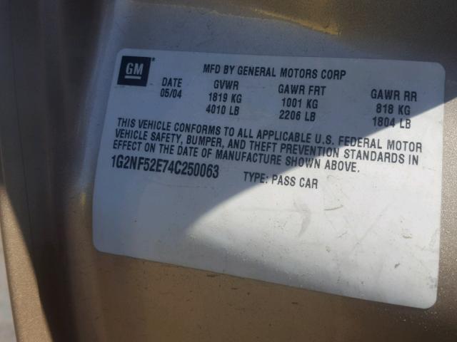 1G2NF52E74C250063 - 2004 PONTIAC GRAND AM S 金色 照片 10