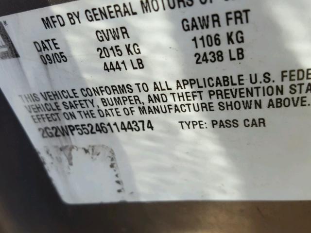 2G2WP552461144374 - 2006 PONTIAC GRAND PRIX GOLD photo 10