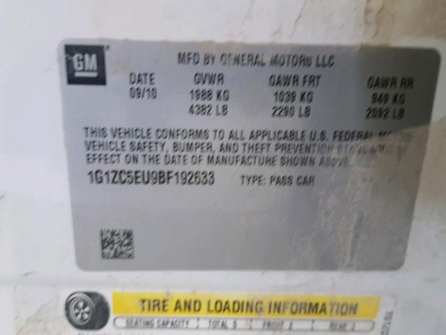 1G1ZC5EU9BF192633 - 2011 CHEVROLET MALIBU 1LT თეთრი ფოტო 10