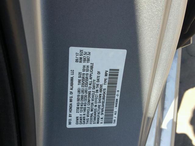 5FNRL6H92JB045478 - 2018 HONDA ODYSSEY EL SILVER photo 10