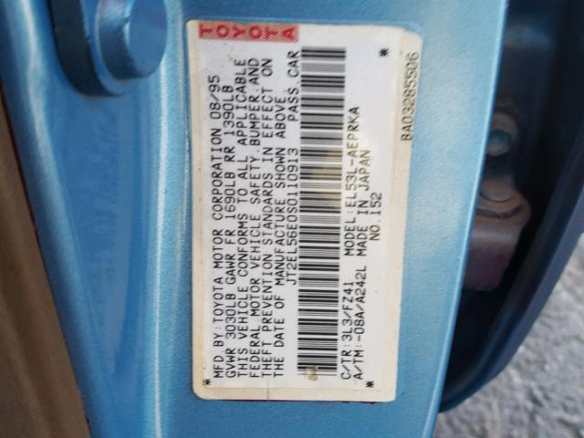 JT2EL56E0S0110913 - 1995 TOYOTA TERCEL DX BLUE photo 10