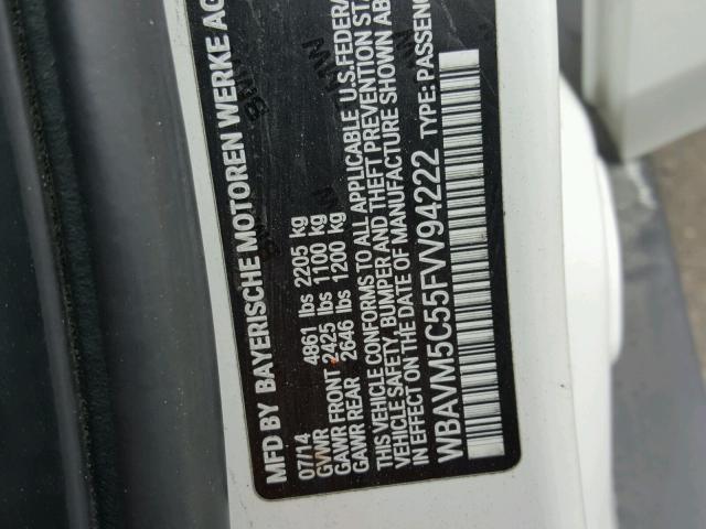 WBAVM5C55FVV94222 - 2015 BMW X1 XDRIVE3 WHITE photo 10