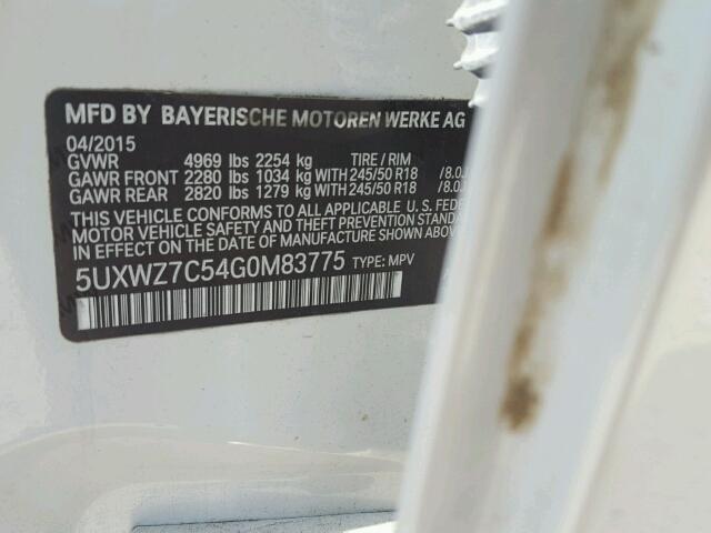 5UXWZ7C54G0M83775 - 2016 BMW X3 SDRIVE2 WHITE photo 10