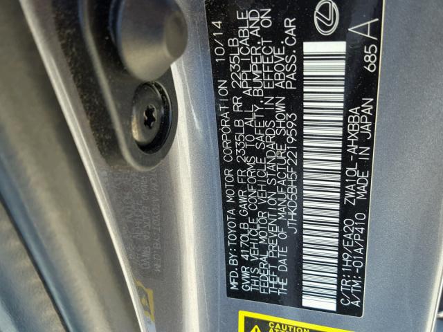 JTHKD5BH5F2219593 - 2015 LEXUS CT 200 GRAY photo 10