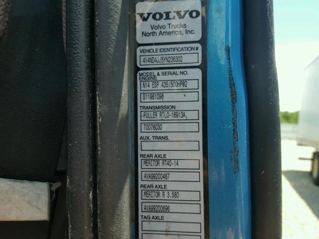 4V4ND4JJ5YN236302 - 2000 VOLVO VN BLUE photo 10