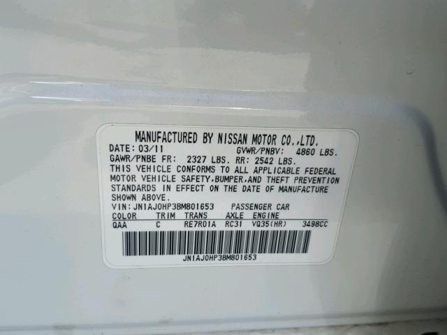 JN1AJ0HP3BM801653 - 2011 INFINITI EX35 BASE WHITE photo 10