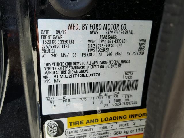 5LMJJ2HT1GEL01779 - 2016 LINCOLN NAVIGATOR 黑色 照片 10