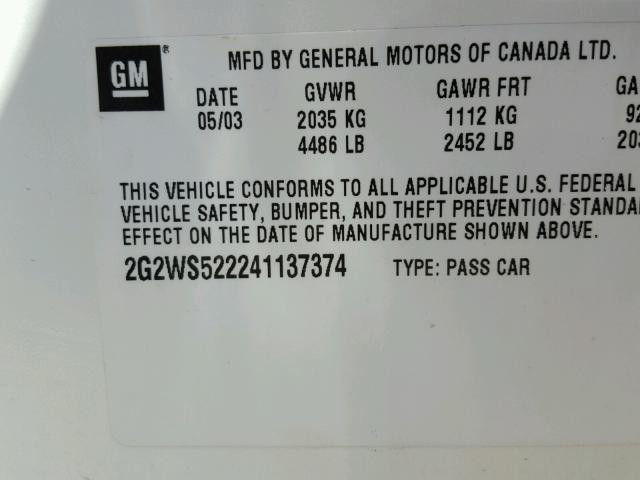 2G2WS522241137374 - 2004 PONTIAC GRAND PRIX WHITE photo 10