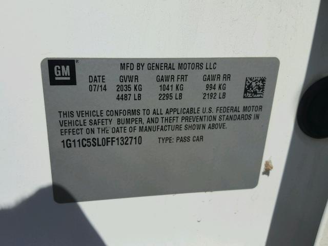 1G11C5SL0FF132710 - 2015 CHEVROLET MALIBU 1LT 白色 照片 10